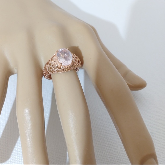 Rose Quartz Ring 14k Rose Gold Sterling Silver Size 7 - Picture 2 of 7